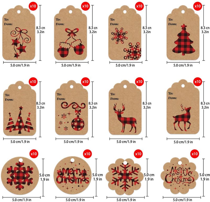 STEFORD Christmas Kraft Paper Gift Tags,120 PCS Christmas Label Gift Tags with 230 feet String - Image 2